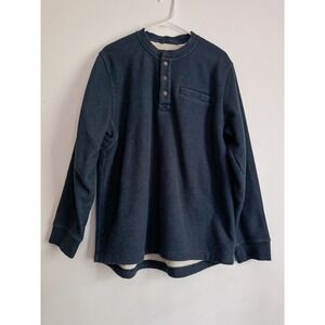 LL Bean Katahdin Iron Works Henley Sweatshirt Mens Lrg Navy Fleece Lined 298100